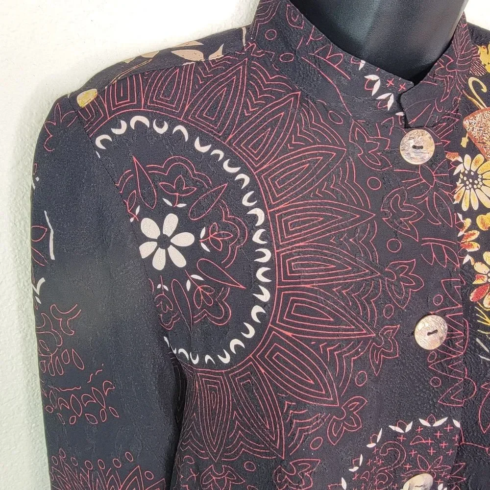 CITRON Santa Monica Silk Floral Button up Blouse Top Size PM Petite Medium